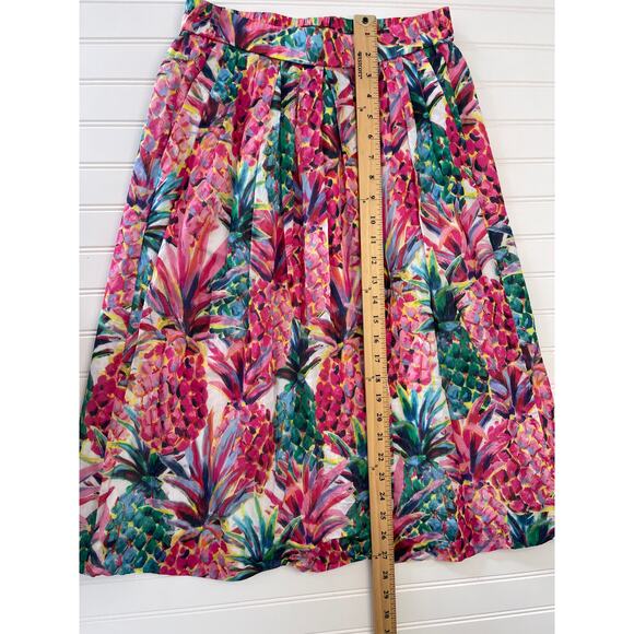 J.Crew A-Line Pull On Pleated Midi Skirt in Ratti Pineapple Print Size Women's 2 - Picture 4 of 8
